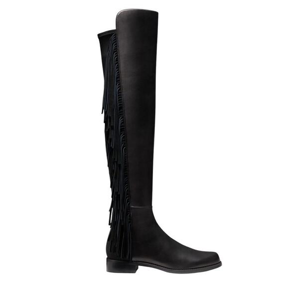 Stuart Weitzman 5050 Fringe Over The Knee Boot In Black Nappa Leather Size 7 - Picture 5 of 16